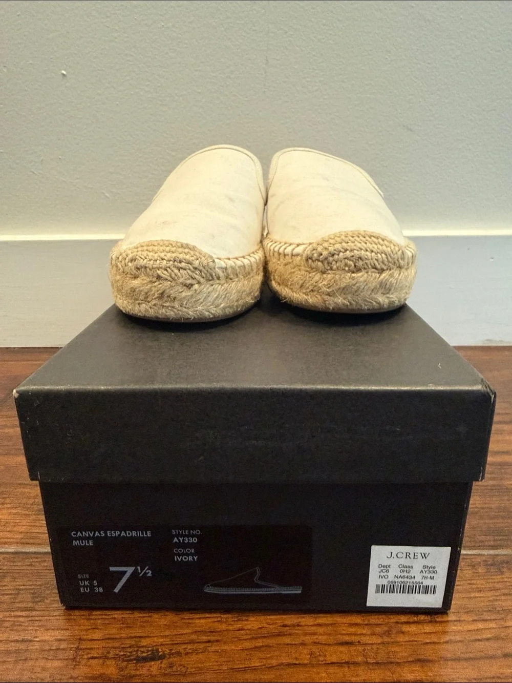 J.Crew Canvas Espadrille Mule, Ivory, Size 7.5 — Style AY330